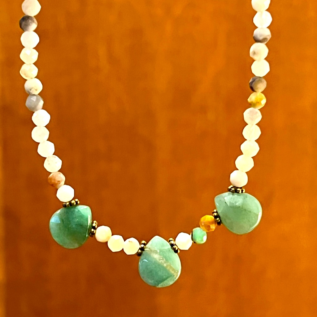 New Handmade Faceted Amazonite & Green Aventurine Teardrop Choker Necklace
